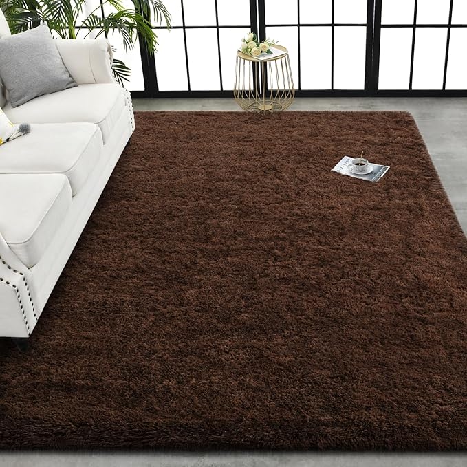 TWINNIS Super Soft Shaggy Rugs Fluffy Carpets, 5x8 Feet, Indoor Modern Plush Area Rugs for Living Room Bedroom Kids Room Nursery Home Decor, Upgrade Anti-Skid Rectangular Fuzzy Rug, Brown