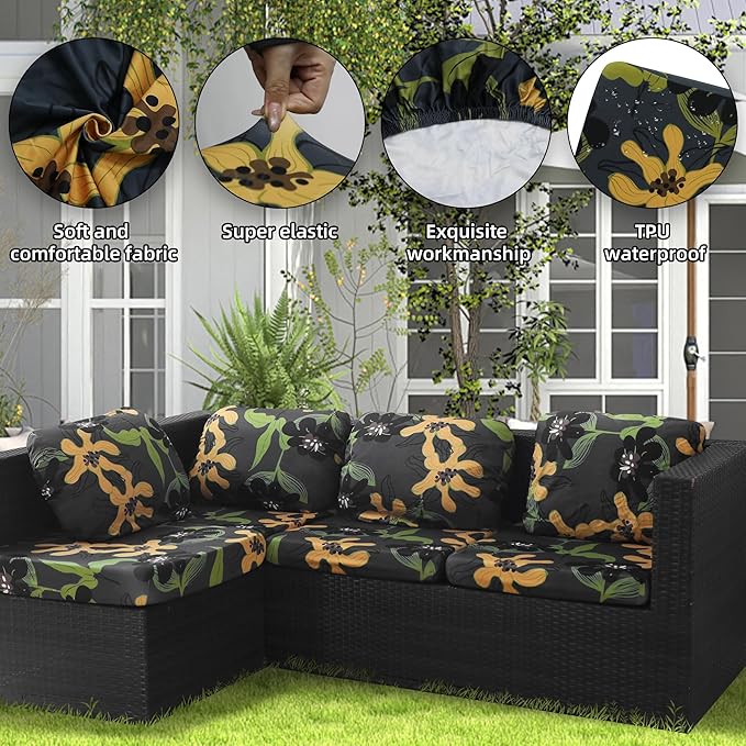Outdoor Cushion Covers Set,8PCS Patio Furniture Couch Seat Slipcovers, Replacement for Sofa Sectional Chair(Cover，Only)