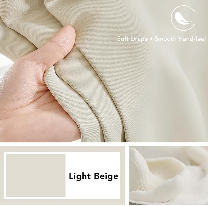 Deconovo Blackout Curtains, Thermal Insulated, W38 x L84 2 Panels, Back Tab, Machine Washable, Room-Darkening Drapes for Bedroom/Living Room Light Beige