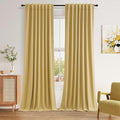 Guken 100% Blackout Curtains 100 Inch Length 2 Panels Set for Living Room Bedroom Back Tab Thermal Insulated Black Out Linen Drapes Room Darkening Window Curtains 100 Inches Long,Gold Yellow
