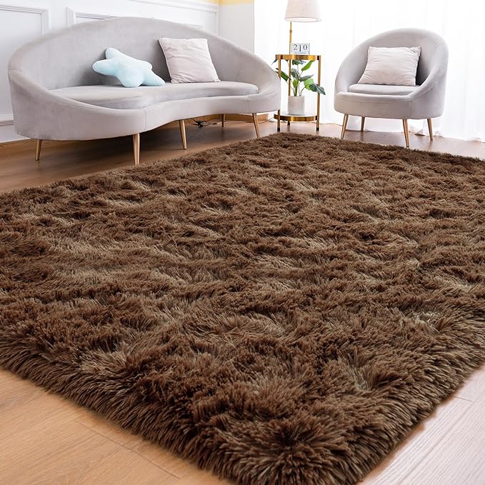 Goideal Fluffy Rug for Bedroom Living Room, 5x7 Brown Area Rugs, Faux Fur Shag Modern Carpet Ultra Soft Girls Boys Room Home Decor, Solid