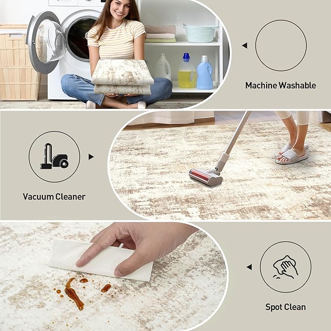 5x7 Area Rugs Washable Rug: Modern Abstract Living Room Rug Soft Anti-Skid Thin Carpet Indoor Floor Non-Shedding Carpets for Bedroom Dining Room Farmhouse Nursery Home Office - Beige Grey