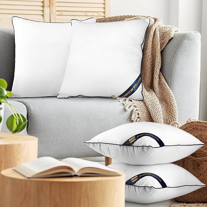 Utopia Bedding Throw Pillow Inserts (Pack of 4, White), 20 x 20 Inches Decorative Indoor Pillows for Sofa, Bed, Couch, Cushion Sham Stuffer