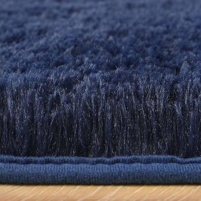Chicrug Soft Runner Rug for Bedroom Living Room Plush Fluffy Rug 2x10 Feet, Shag Furry Runner Carpet Non Shedding for Nursery Children Kids Girls Room Home Decorative, Navy Blue