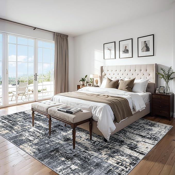 6x9 Area Rugs for Living Room - Washable Rug Modern Abstract Soft Large Neutral Non-Slip Carpet Indoor Floor Thin Carpets for Bedroom Dining Room Farmhouse Nursery Home Office Black Gold
