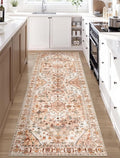 SERISSA Boho Washable Runner Rug, 2x6 Rug Non-Slip Vintage Peach Cream Hallway Kitchen Runner Rug Ultra Soft Print Distressed Floor Carpet for Bedroom Bathroom Laundry Living Room