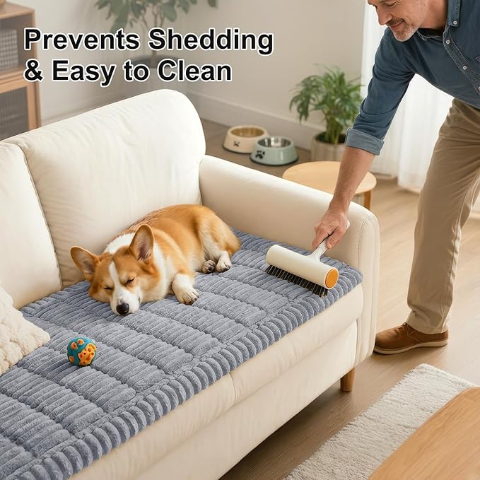 Smiry Couch Cover for Dogs Washable, Non Slip Fuzzy Pet Couch Covers for 3 Cushion Sofa Pet Friendly, Thick Soft Sofa Slipcovers Cushion Protector (Grey, 27.6" x 82.7")