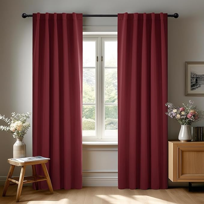 Deconovo Rod Pocket and Back Tab Blackout Curtains for Living Room Thermal Insulated Room Darkening Curtains 42Wx95L Inch Burgundy Red 2 Panels