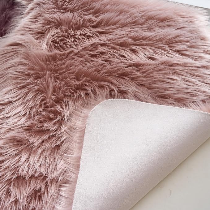 Arbosofe Ultra Soft Faux Fur Rug, Area Rugs, Pink Fluffy Shaggy Fur Rug for Bedroom & Living Room, Kids Room Decor, 2 x 6 Feet Rectangular