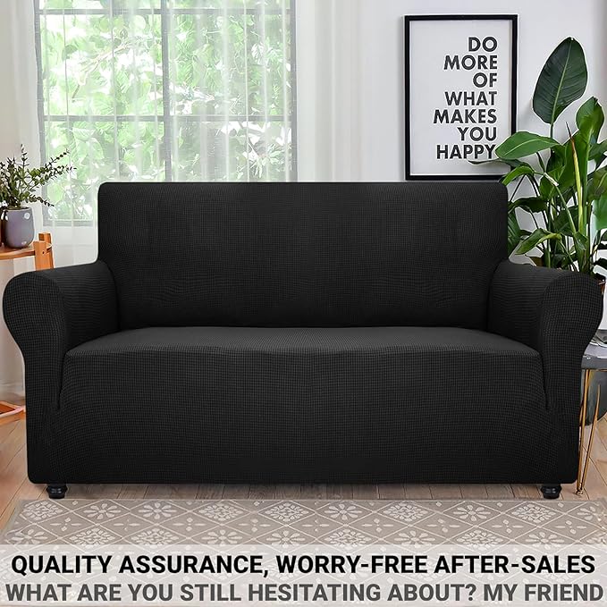 ZNSAYOTX Super Stretch Couch Cover Love Seat Sofa Covers for Living Room Dogs Pet Friendly Furniture Protector Spandex Loveseat Slipcovers with Anti Slip Foam Sticks (Black, Loveseat)