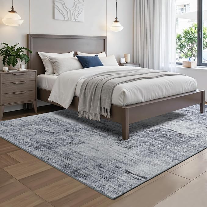 Toneed Abstract Area Rug Modern Washable Rug Soft Non Slip Rug Low Pile for Bedroom Living Room Dining Room Grey 3x5 Feet