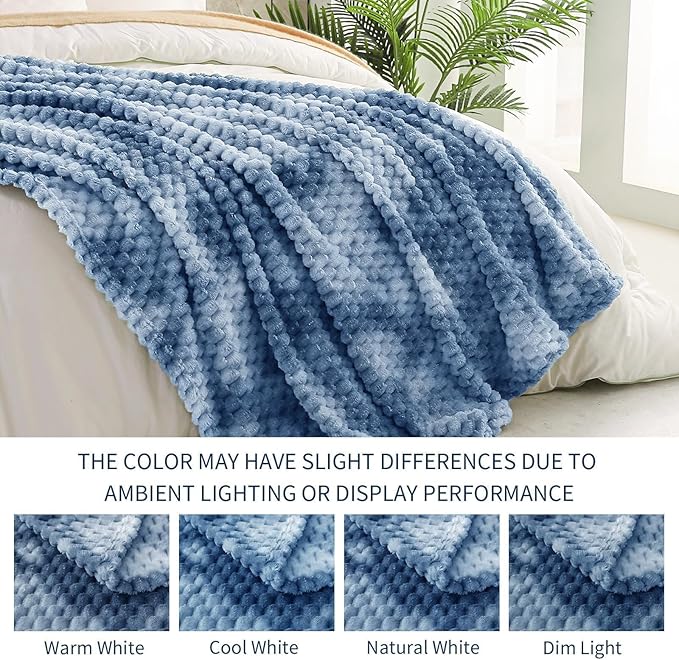 Exclusivo Mezcla Fleece Throw Blanket for Couch, Extra Large Fuzzy Tie-dye Stone Blue Bed Blankets, Soft Cozy Plush Sofa Throws for All Seasons, 50x70 Inches