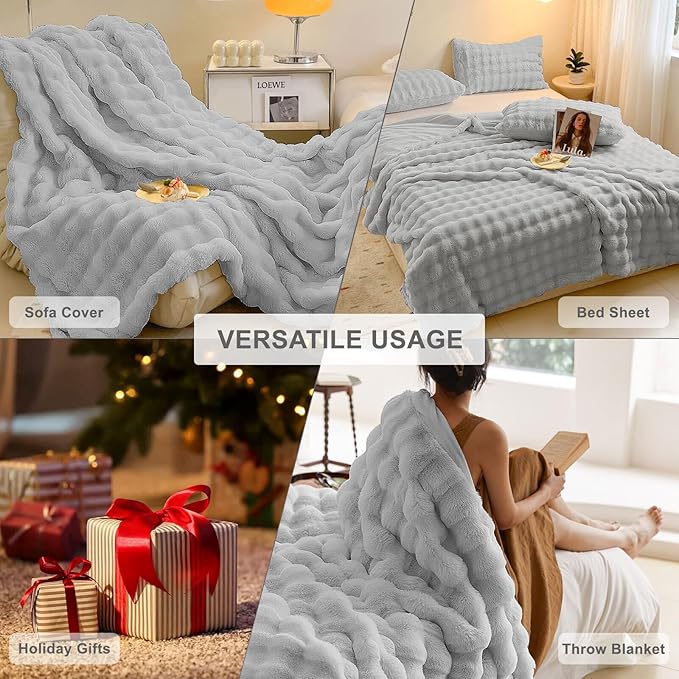 HANDONTIME Plush Sofa Covers Washable Rabbit Plush Couch Cover Soft Cozy Faux Fur Couch Protector for Dogs Fluffy Plush L Shaped Sofa Cover Pet Friendly Couch Protector Furniture, 71" X150"