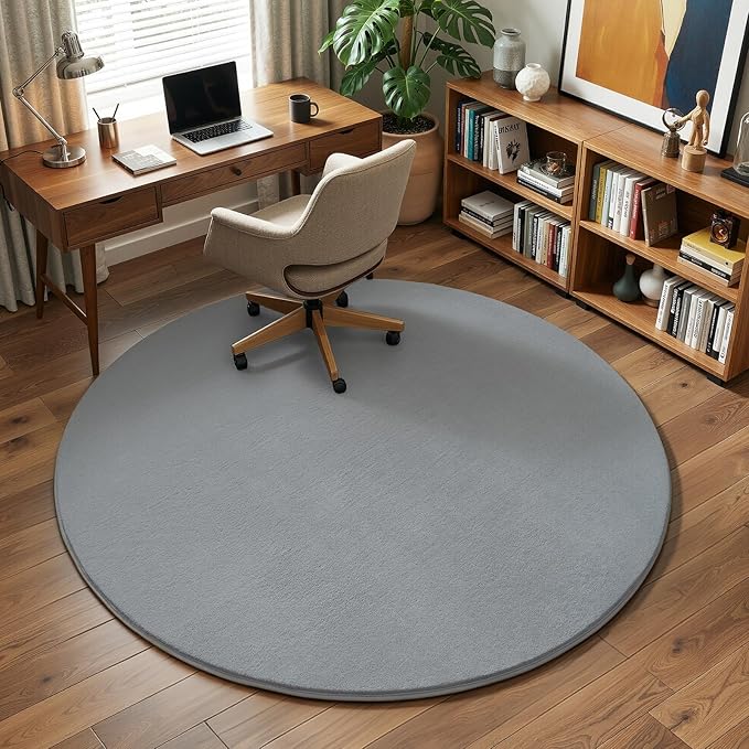 Amearea Grey Round Area Rugs 4ft Washable Circle Rugs for Bedroom Living Room, Fluffy Indoor Thickened Memory Foam Rug, Non Slip Minimalist Circular Carpet for Kids Boys Girls Dorm Nursery Room Decor