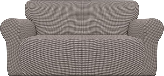 Easy-Going Stretch Oversized Loveseat Slipcover 1-Piece Sofa Cover Furniture Protector Couch Soft with Elastic Bottom for Kids Polyester Spandex Jacquard Fabric Small Checks Taupe