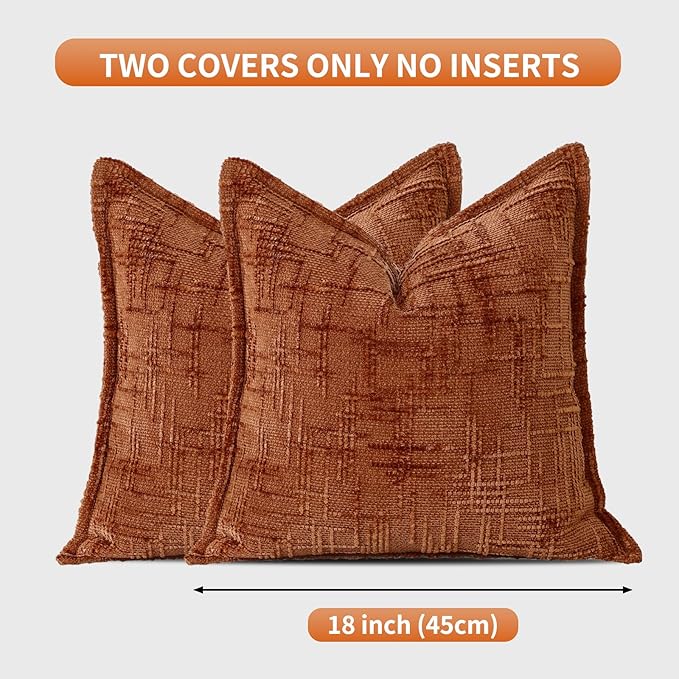 HPUK Fall Chenille Soft Throw Pillow Covers 18x18 Set of 2, Accent Cushion Covers for Living Room, Bedroom, Decorative Solid Color Pillow Covers for Couch, Sofa, Chair, Orange
