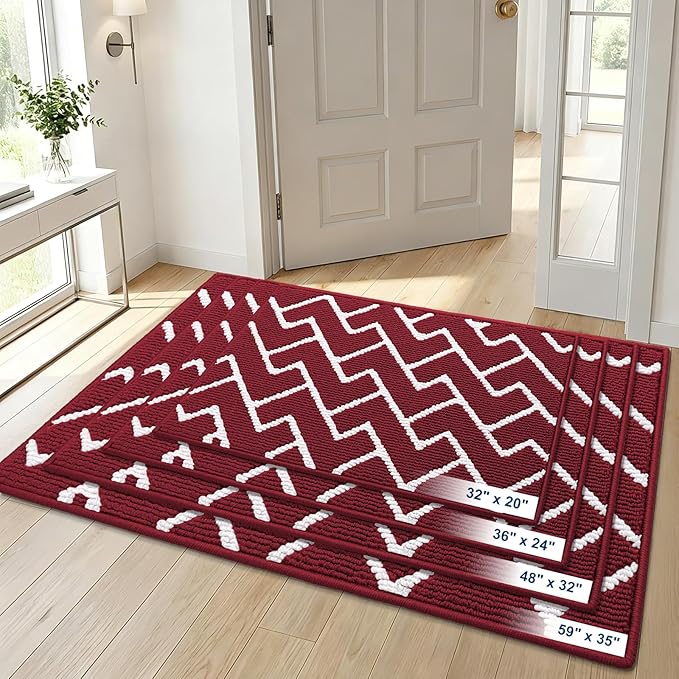 OLANLY Front Door Mat, Non-Slip Rubber Backing, Dirt Resistant and Absorbent, Washable, Easy to Clean Low-Profile Indoor Doormat for Back Door, Entryway, Inside Entrance, 40x32, Burgundy