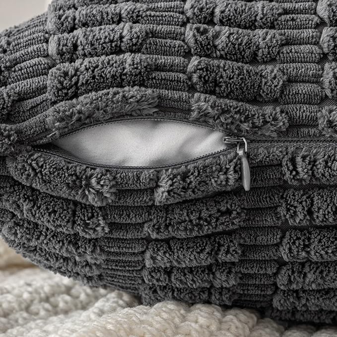 MIULEE Pack of 2 Corduroy Decorative Throw Pillow Covers 20x20 Inch Soft Boho Striped Pillow Covers Modern Farmhouse Home Decor for Sofa Living Room Couch Bed Dark Grey