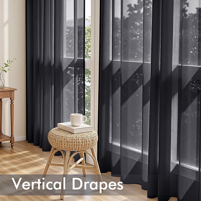 MIULEE Black Sheer Curtains 90 Inches Long, 4 Panels Set, Light Filtering Halloween Rod Pocket Voile Drapes for Living Room and Bedroom, Airy Soft Fabric Window Treatments, 42 x 90 Inches