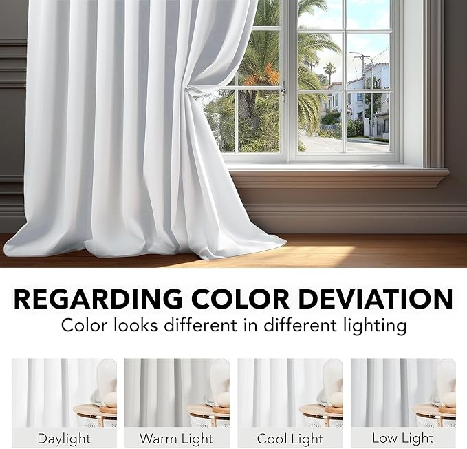 Deconovo Room Darkening Curtains, Thermal Insulated Noise-Reducing Window Panels for Bedroom, Living Room and Home Office, 2 Panels, Pure White, 42W x 72L Inch