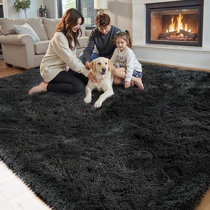 Rugs for Living Room 5x8, Alfombras para Salas Shag Large Plush Soft Area Rug, Shaggy Carpets for Bedroom, Kids Boys Girls Home Decor Aesthetic(Black, 5 x 8 Feet)