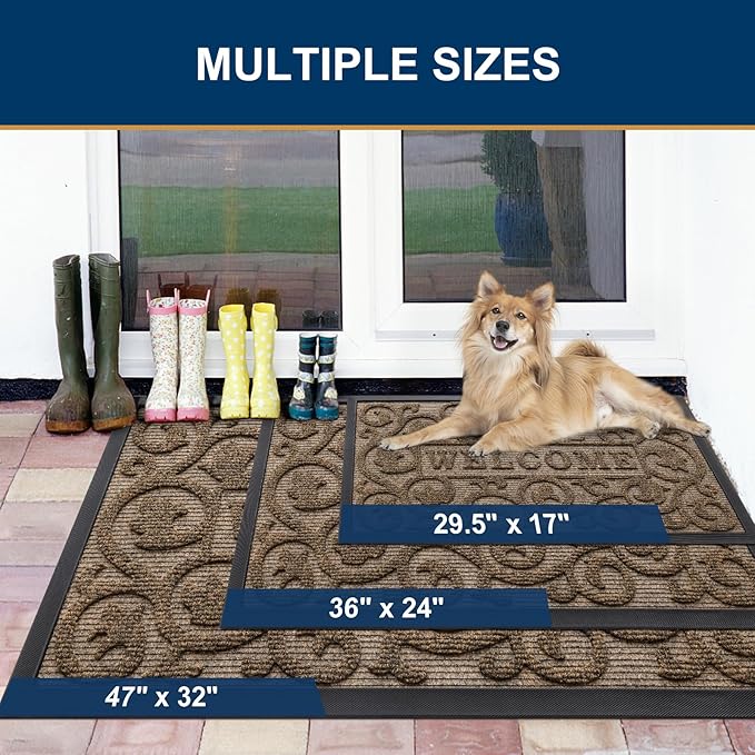 Smiry Welcome Door Mat Outside Entrance, Heavy Duty Trap Dirt and Moisture Easy Clean Low Profile Patio Porch Indoor Outdoor Front Doormat for Entry, 29.5x17 Inch, Brown