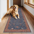 Washable 12 ft Long Runner for Hallway - Navy Blue Kitchen Floor Runner Rug, Pet Friendly Waterproof Non Slip with Rubber Backing, Stain Resistant Laundry Room Rug (3x12 Navy Blue & Terracotta)
