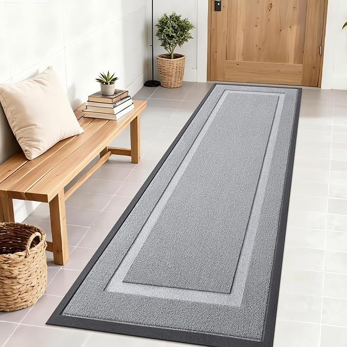 OLANLY Front Door Mat Indoor Outdoor Entrance, Waterproof All-Season, All-Weather Doormat, Sturdy Natural Rubber, Low Profile, Easy Clean Patio Porch Entryway Mat, 71x23, Silver Gray