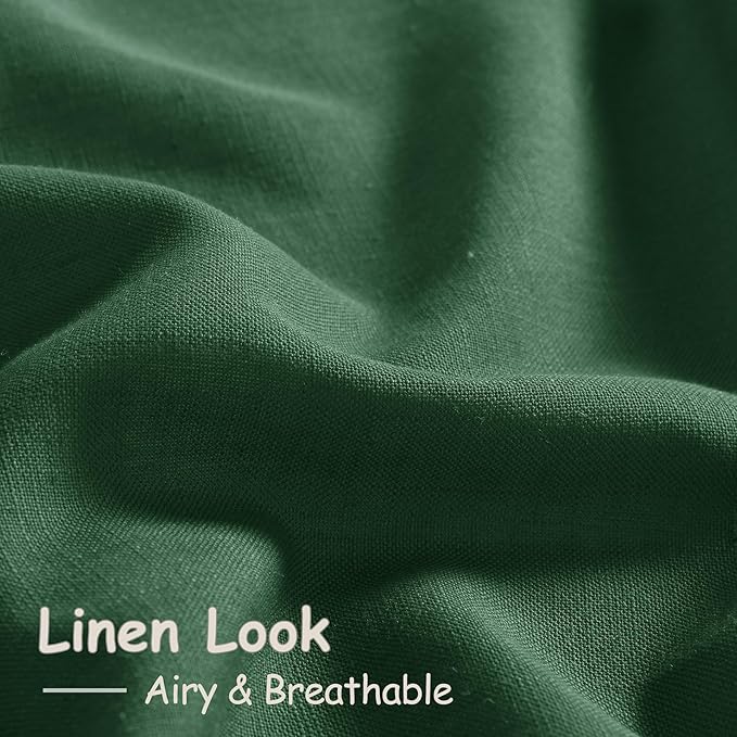 Nanspring Green Boho Curtains for Bedroom Back Tab Rod Pocket Semi Sheer Linen Curtains 90 Inches Long 2 Panel Set Light Filtering Neutral Farmhouse Lightweight Drapes for Living Room 52x90