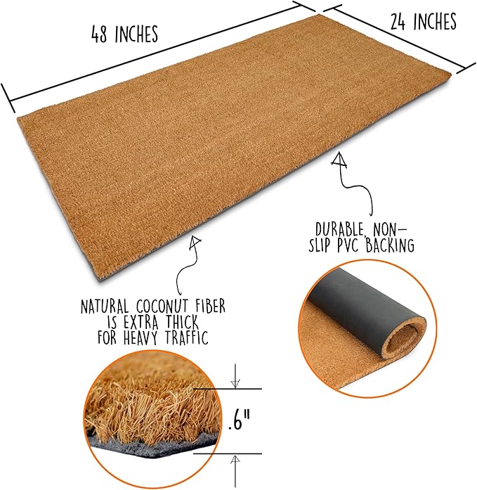 MAINEVENT Blank Mat 48x24 Inch, Plain Oversized Doormat for Covered Outdoor Area, Extra Large Long Welcome Mat w/Non-Slip PVC Backing for Double Door