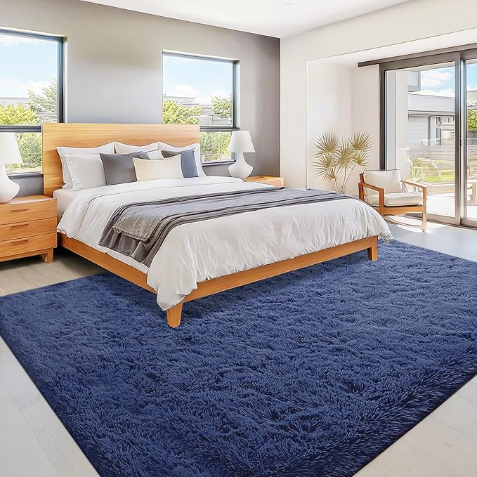 8x10 Area Rugs for Living Room: Fluffy Shag Soft Washable Rug Large Fuzzy Plush Indoor Carpet for Bedroom Nursery Playroom Kids Girls Boys Room (Navy Blue, 8'x10')