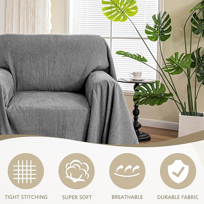 MYSKY HOME Chair Covers Armchair Couch Covers for Dogs Washable Sofa Covers, Non Slip Soft Recliner Cover Pet Chair Cover Sofa Slipcover Furniture Protector with Tassel Throws, 71"x91", Dark Grey