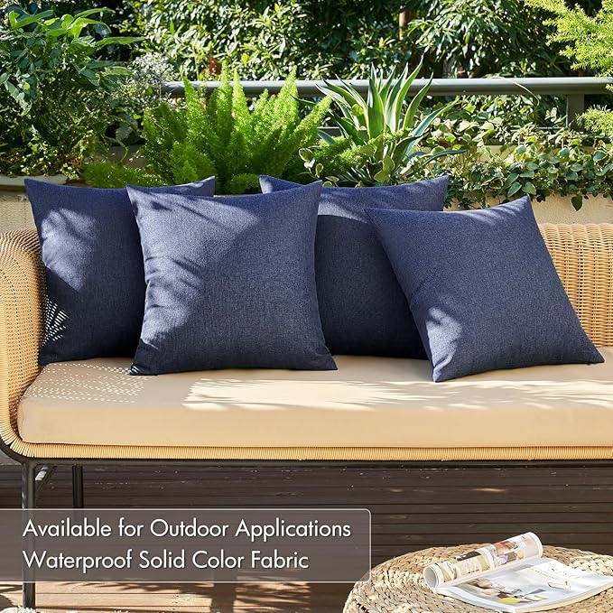 MIULEE Pack of 4 Decorative Outdoor Throw Pillow Covers Linen Waterproof Pillow Covers Farmhouse Cushion Cases for Patio Garden Tent Balcony Couch Sofa 18x18 inch Navy