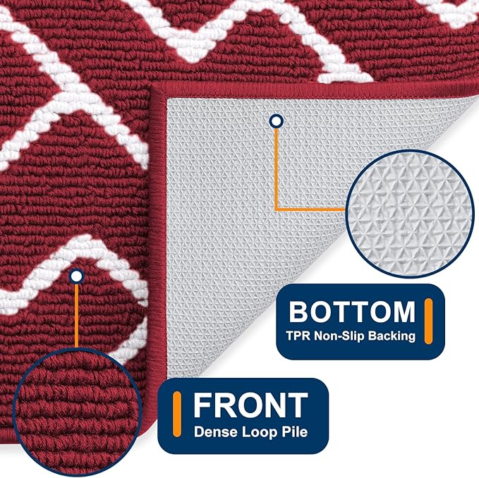 OLANLY Front Door Mat, Non-Slip Rubber Backing, Dirt Resistant and Absorbent, Washable, Easy to Clean Low-Profile Indoor Doormat for Back Door, Entryway, Inside Entrance, 40x32, Burgundy
