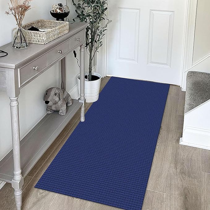 KOZYFLY Runners for Hallways 2x5 ft Washable Kitchen Runner Non Slip Rubber Backed Hall Runners Cotton Entryway Runner Rugs Floor Carpet for Indoor Backdoor Bedroom Kitchen, Royal Blue/Navy
