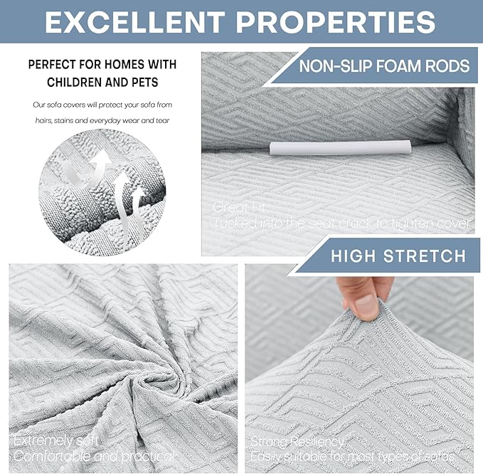 ZNSAYOTX 1 Piece Jacquard Chair Slipcovers for Living Room High Stretch Chair Covers with Arms Anti Slip Pets Friendly Couch Sofa Armchair Cover Furniture Protector (Small, New Pattern Silver Grey)