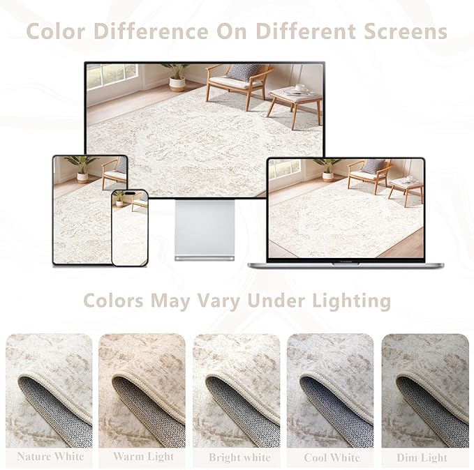 6x9 Area Rugs for Living Room: Washable Rug Vintage Large Rugs Soft Non Slip Low Pile Rug Floral Distressed Floor Carpet for Bedroom Kitchen Nursery Dining Room Home Office (Beige, 6'x9')