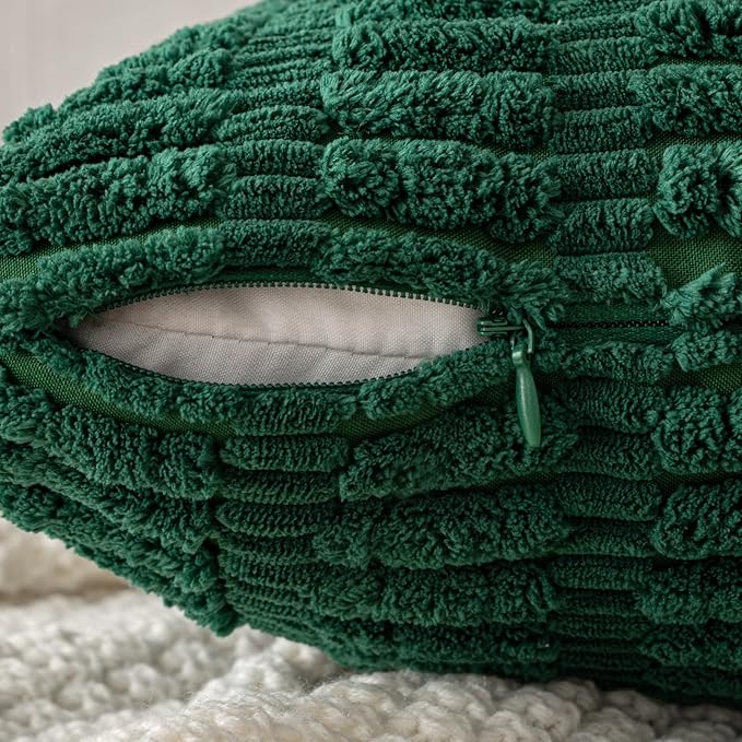 MIULEE Pack of 2 Dark Green Corduroy Decorative Pillow Covers 20x20 Inch Soft Boho Striped Throw Pillow Covers Modern Farmhouse Home Decor for Sofa Living Room Couch Bed