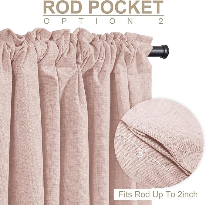 100% Blackout Shield Light Pink Linen Blackout Curtains for Bedroom 90 Inches Long, Back Tab/Rod Pocket Living Room Drapes, Thermal Insulated Blackout Curtains 2 Panels Set, 50" W x 90" L