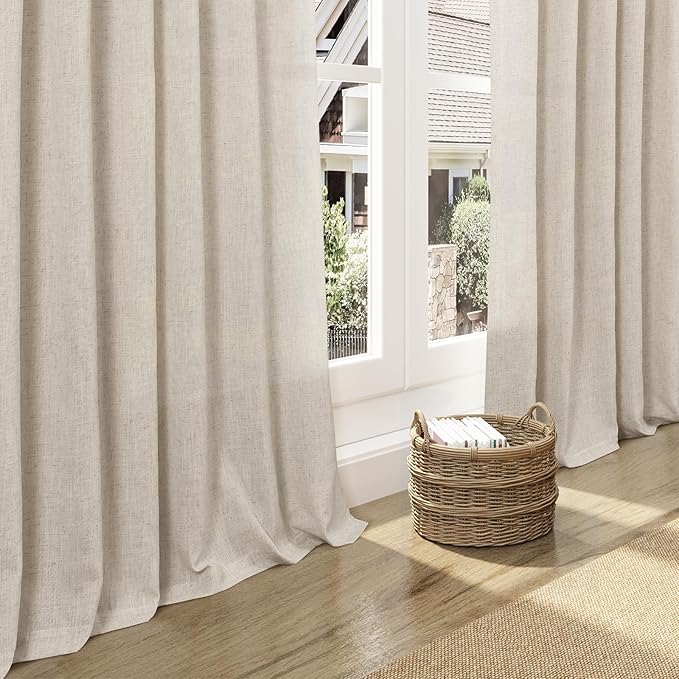 Nanspring Boho Linen Curtains 84 Inches Long for Living Room Light Filtering Semi Sheer Curtain Back Tab Eclectic Home Decor Modern Elegant Luxury Drapes for Bedroom Office 52x84,2 Panels