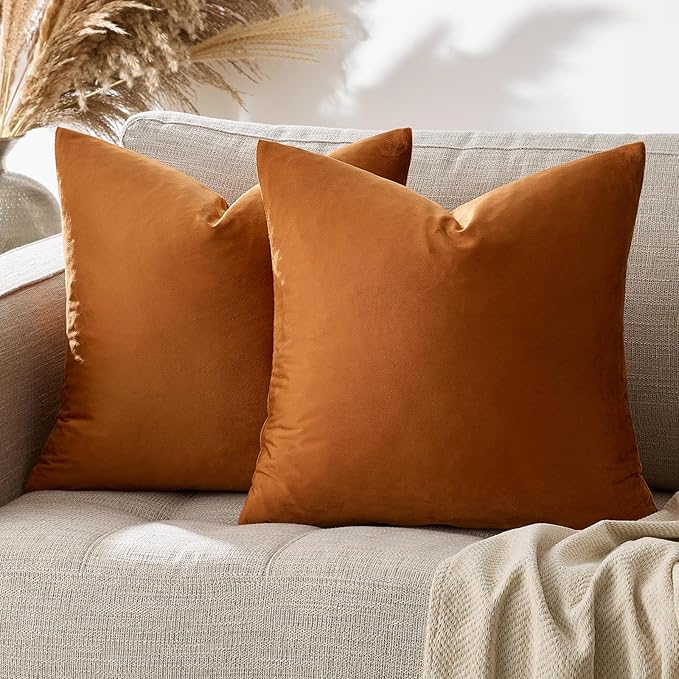 GIGIZAZA Pillow Covers 20x20 Velvet Decorative Pillows Sofa Couch Throw Pillow Covers Dark Burnt Orange Pack of 2 Cushion Covers