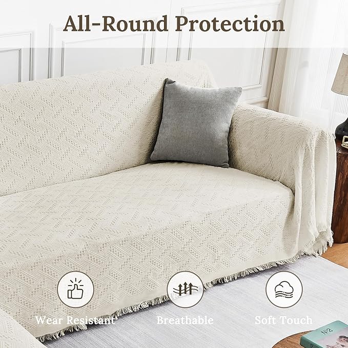 HOMERILLA Sectional Couch Covers for Sectional Sofa L Shaped Sofa Cover Blanket 2 Pieces L Shape Furniture Protector for Pets Dogs(Ivory, XXX-Large)