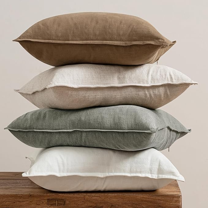 MIULEE Neutral Linen Pillow Covers Pack of 4 Decorative Natural Solid Throw Pillow Covers Soft Accent Boho Farmhouse Couch Pillowcases Modern Spring Home Decors for Living Room Bed Sofa 20x20 Inch