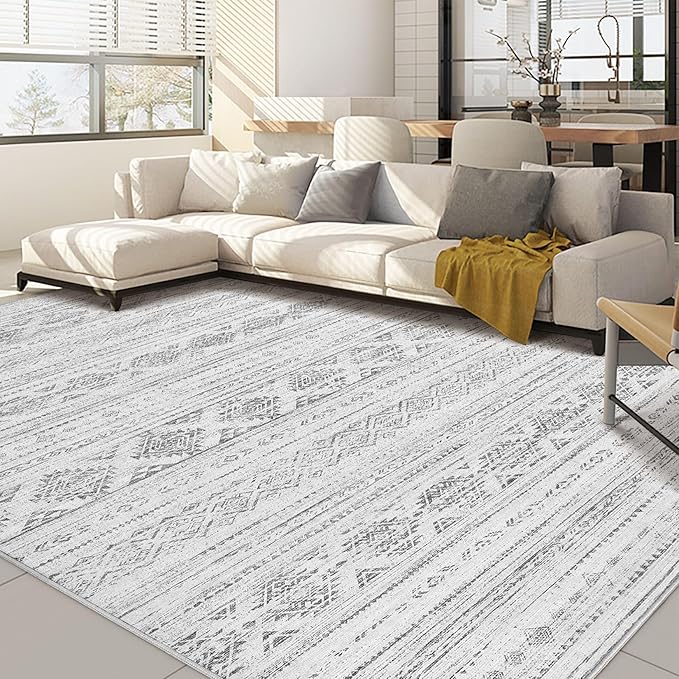 Nakagishi 10x14 Area Rug Living Room: Washable Boho Large Neutral Soft Farmhouse Modern Rugs Stain Resistant Moroccan Non-Slip Indoor Carpet for Bedroom Nursery Kids Office Dining Room- Dark Grey