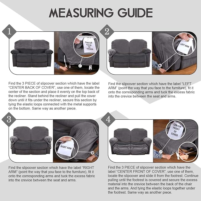 ULTICOR Reclining Love Seat Slipcover, 48" - 65" L, 6-Piece Velvet Stretch Loveseat Reclining Sofa Covers, 2 seat Love seat Recliner Cover, Thick, Soft, Washable (Dark Grey)