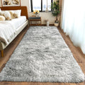 Pionblank Fluffy Runner Rugs for Bedroom 2x6, Modern Shaggy Area Rug for Hallway Living Room, Plush Soft Fuzzy Bedside Carpet for Kids Girls Boys Room Nursery Decor, Tie Dye Grey