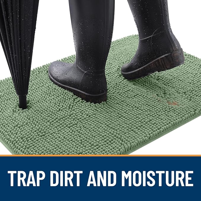 OLANLY Dog Door Mat for Muddy Paws 45x27, Absorbs Moisture and Dirt, Absorbent Non-Slip Washable Doormat, Quick Dry Chenille Mud Mat, Entry Indoor Entryway Carpet for Inside Floor, Olive Green