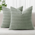 MIULEE Pack of 2 Spring Corduroy Decorative Throw Pillow Covers 16x16 Inch Soft Boho Striped Pillow Covers Modern Farmhouse Home Decor for Summer Sofa Living Room Couch Bed Greyish Green