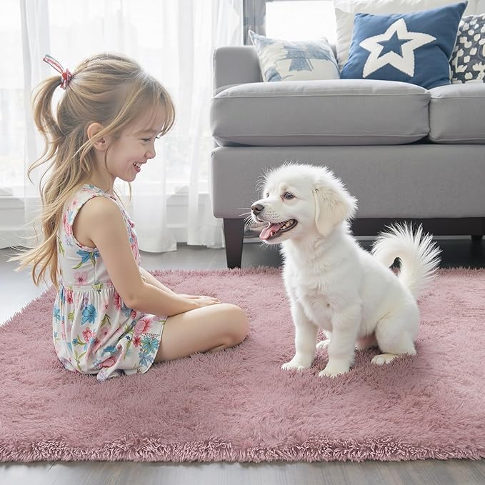 Rugs for Living Room 6x9, Alfombras para Salas Shag Large Plush Soft Area Rug, Shaggy Carpets for Bedroom, Kids Boys Girls Home Decor Aesthetic(Blush, 6 x 9)
