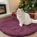 OLANLY Burgundy Round Rugs for Bedroom - Machine Washable, 3 ft Circle Area Rugs for Living Room, Soft and Fluffy Shaggy Carpet for Teen Girls and Boys, Nursery Rooms, Dorms, Home Decor Aesthetic